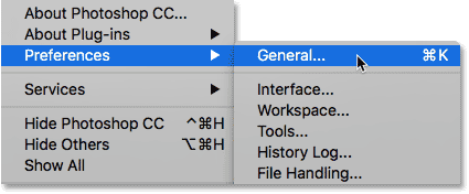 Opening the Photoshop Preferences.