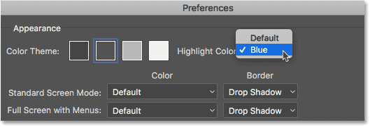 Changing the Highlight Color from Default to Blue.