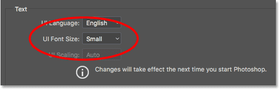 The UI Font Size option in the Interface Preferences in Photoshop.