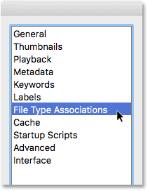 Choosing File Type Associations in the Adobe Bridge Preferences.