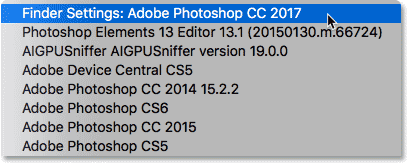 Setting Photoshop CC 2017 as the new app for opening PNG files.