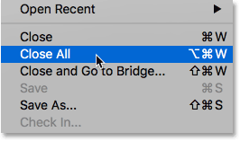 Choose the Close All command under the File menu to close all open images.