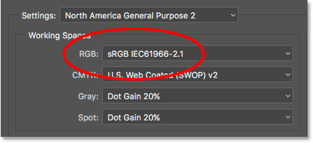 Det standard sRGB-arbejdsområde.