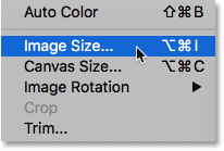 Selecting Image Size in Photoshop.