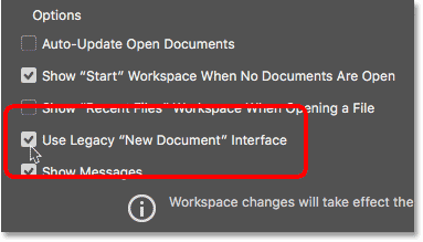 Turning on the Use Legacy New Document Interface option.