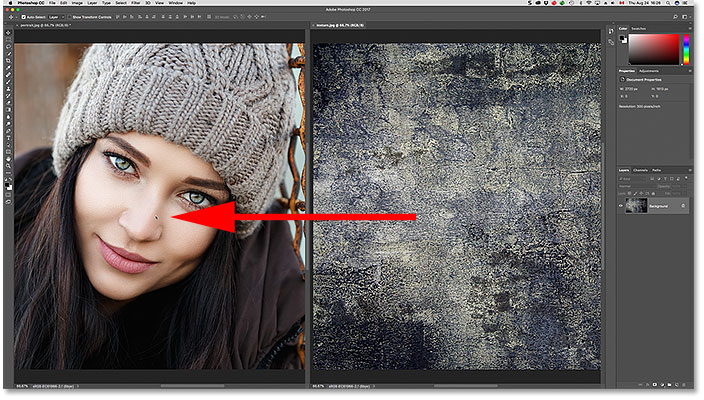 Dragging the texture image into the other document window.