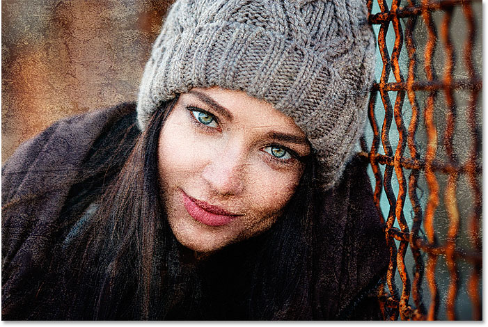 The txture and portrait images are now blended together in Photoshop.