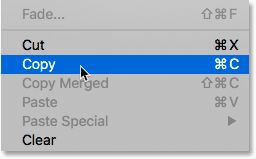 Choix de la commande Copier sous le menu Édition de Photoshop.