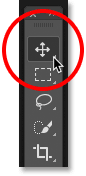 Selecting the Move Tool from the Toolbar in Photoshop.