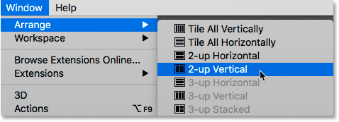 Selecting the 2-up Vertical layout in Photoshop.