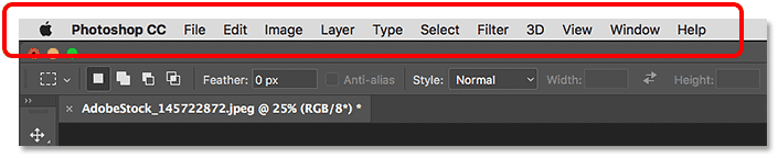 The Menu Bar in the Photoshop interface.