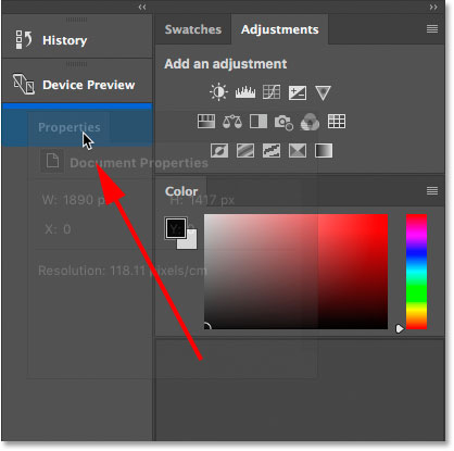 Moving a panel from one column to another in Photoshop.