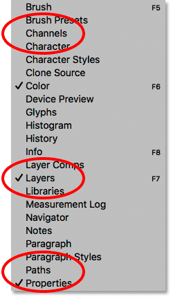 A checkmark appears beside the Layers panel under the Window menu. 