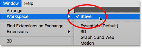 Viewing the current workspace in Photoshop CC 2018