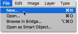 Selecting the New command from under the File menu in Photoshop CC 2018
