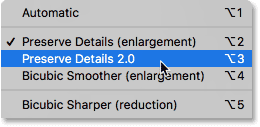تعيين خيار Resample على Preserve Details 2.0 في Photoshop