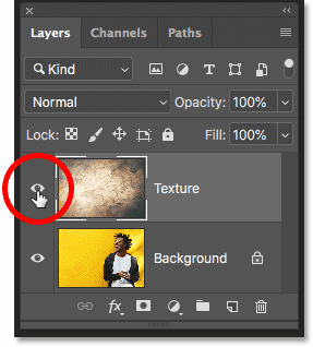 Turning on the texture in the Layers panel in Photoshop CC 2019