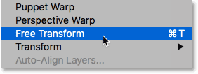 Selecting the Free Transform command in Photoshop CC 2019