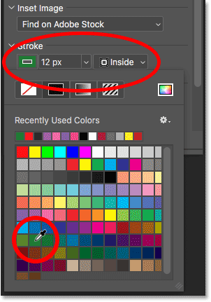 Setting the color, position and size for the stroke around the frame