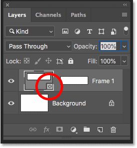 The new Frame layer in the Layers panel in Photoshop CC 2019