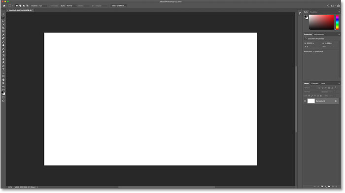 A new document open in Photoshop CC 2019