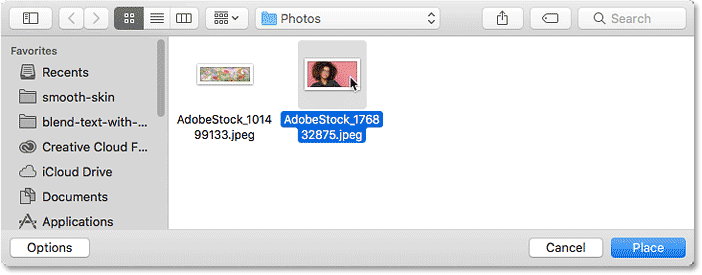 Selecting the image to place inside the frame in Photoshop CC 2019