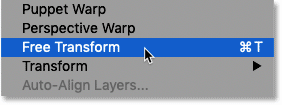 The Free Transform command is now available under the Edit menu in Photoshop