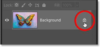 Unlocking the Background layer in Photoshop's Layers panel.