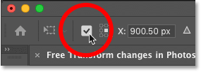 The Toggle Reference Point checkbox for Free Transform in Photoshop