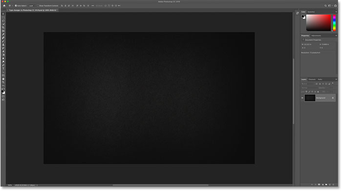 A new document open in Photoshop CC 2019
