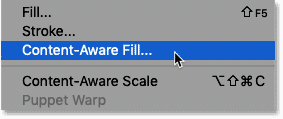 Selecting the Content-Aware Fill command in Photoshop