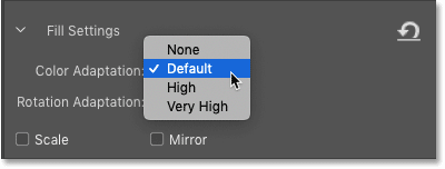 The Color Adaptation settings in the Content-Aware Fill panel in Photoshop