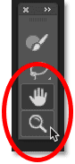 The Hand Tool and Zoom Tool in the Content-Aware Fill toolbar in Photoshop