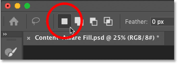 Setting the selection mode to New Selection in the Content-Aware Fill workspace in Photoshop