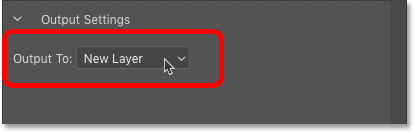 Setting the output option to New Layer in Photoshop's Content-Aware Fill workspace