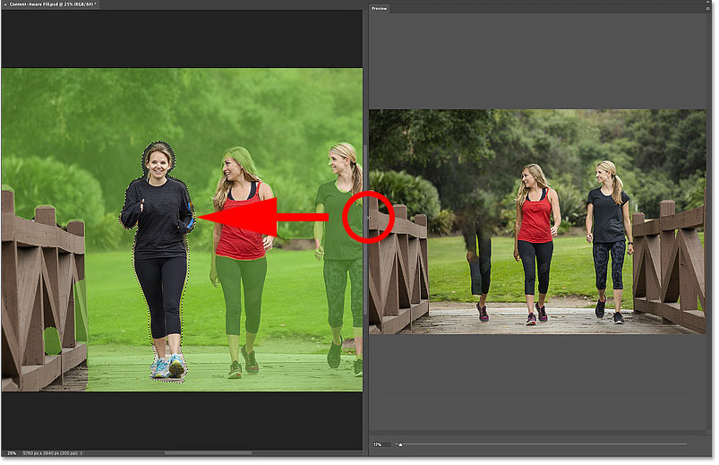 How to resize the Preview panel in the Content-Aware Fill workspace in Photoshop