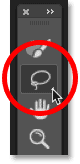 Selecting the Lasso Tool in the Content-Aware Fill toolbar in Photoshop