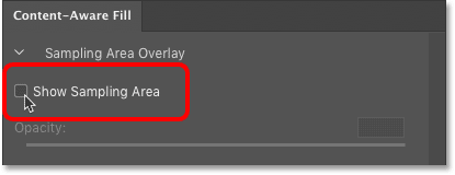 How to hide the sampling area overlay in Photoshop's Content-Aware Fill workspace