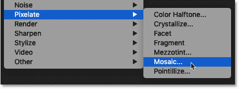 Choosing the Mosaic filter in Photoshop