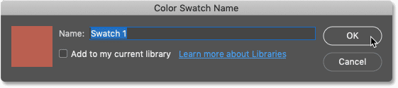 How to name the new color swatch in Photoshop CC 2020