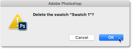 The Delete Swatch dialog box in Photoshop CC 2020