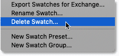 Choosing the Delete Swatch command in Photoshop CC 2020