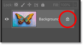 The Background layer in Photoshop is locked in place.