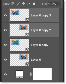 Photoshop Layers panel showing the copies of the two smart objects