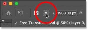 How to reset the transform reference point to the center in Photoshop