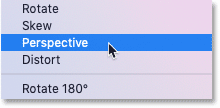 Selecting the Perspective command from the Free Transform menu in Photoshop