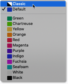 The color choices for Photoshop's Free Transform box.