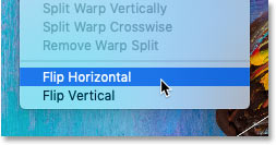 Choosing the Flip Horizontal command in Photoshop