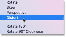 Selecting the Distort command from the Free Transform menu in Photoshop
