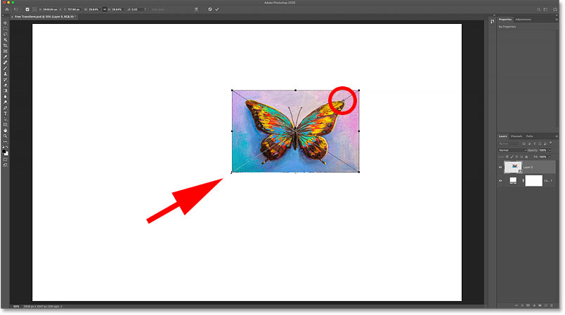 Scaling the image from the new Free Transform Reference Point in Photoshop